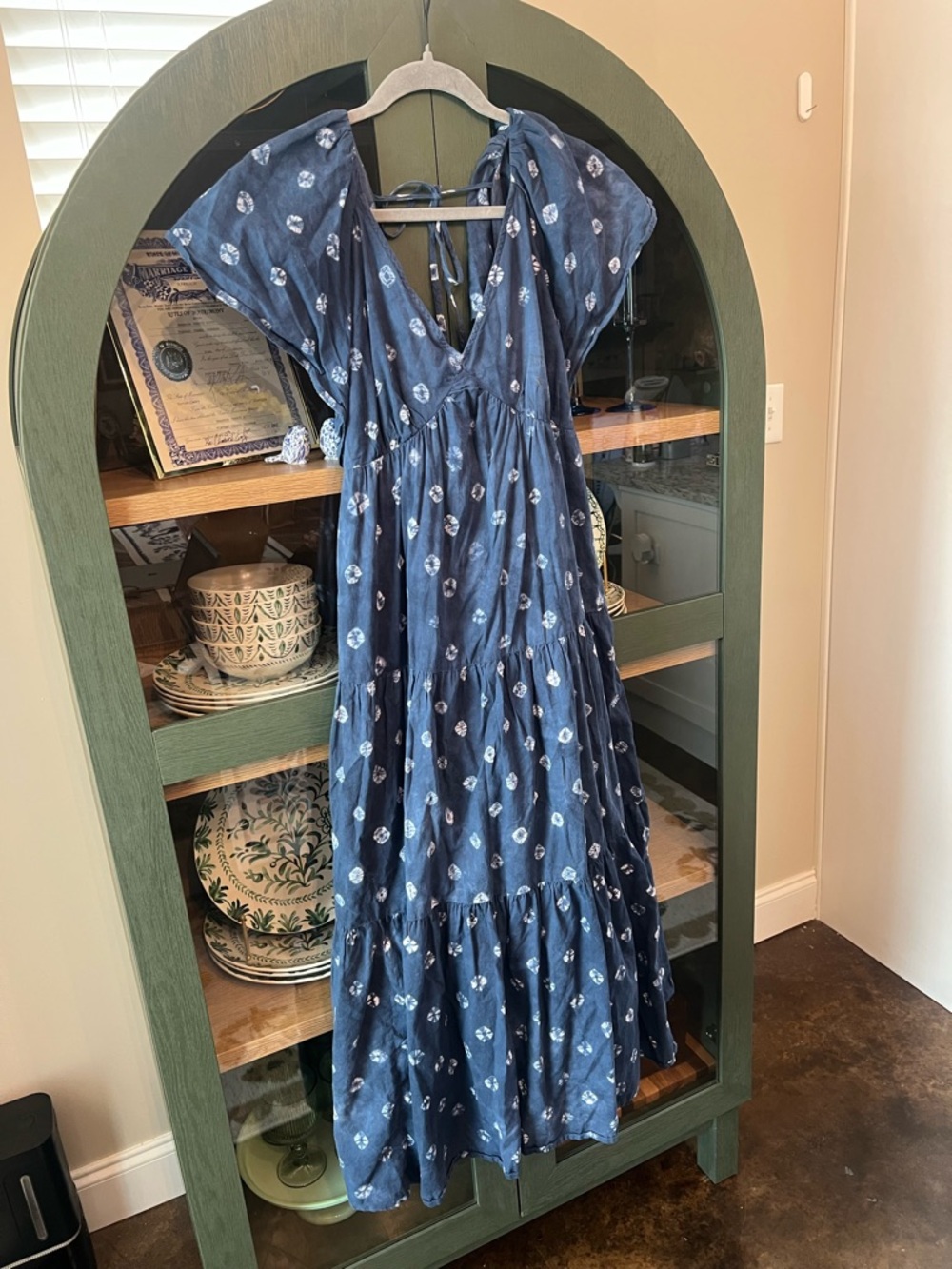 Madewell Navy Floral Tiered V-Neck Maxi Dress with Back Ties